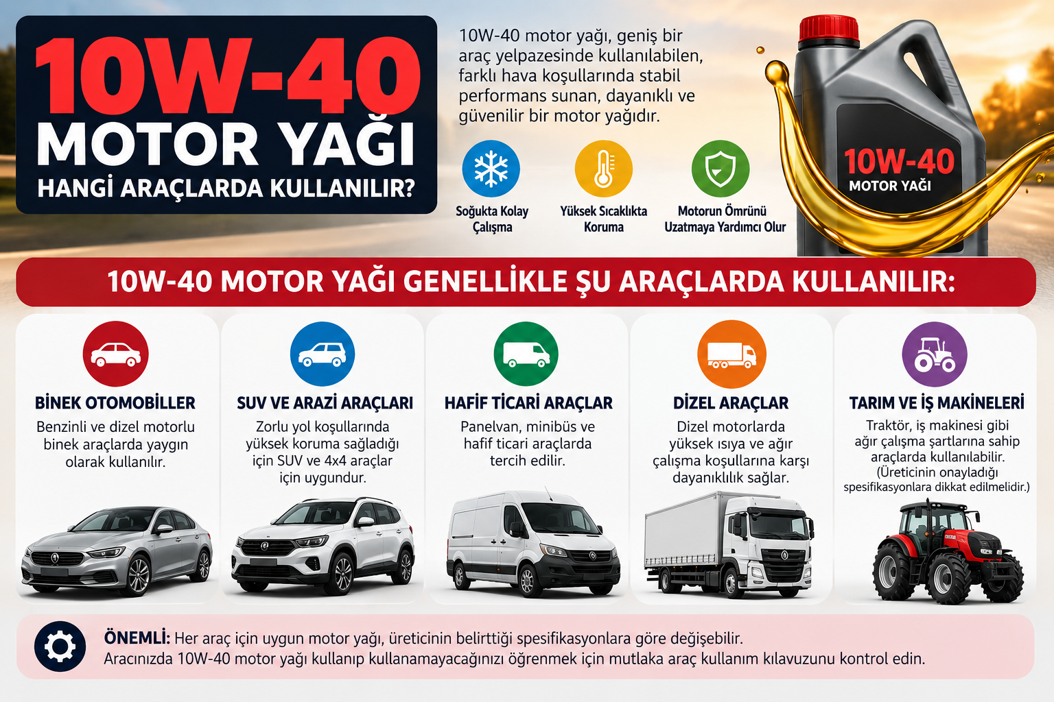 10W-40 Motor Yağı Hangi Araçlarda Kullanılır?