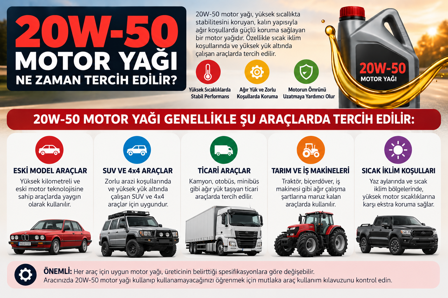 20W-50 Motor Yağı Ne Zaman Tercih Edilir?
