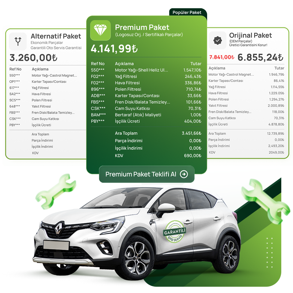 Garantili Oto Servis - 3 Farklı Yedek Parça Teklifi
