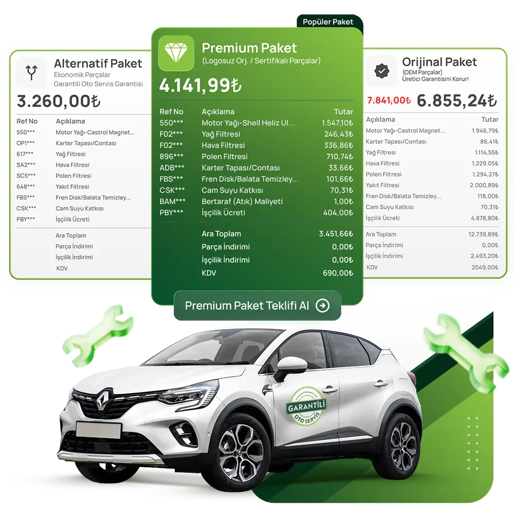 Garantili Oto Servis - 3 Farklı Yedek Parça Teklifi